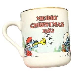 VINTAGE Smurfs Christmas Collectible Coffee Mug 1982 "The Smurf Carolers"